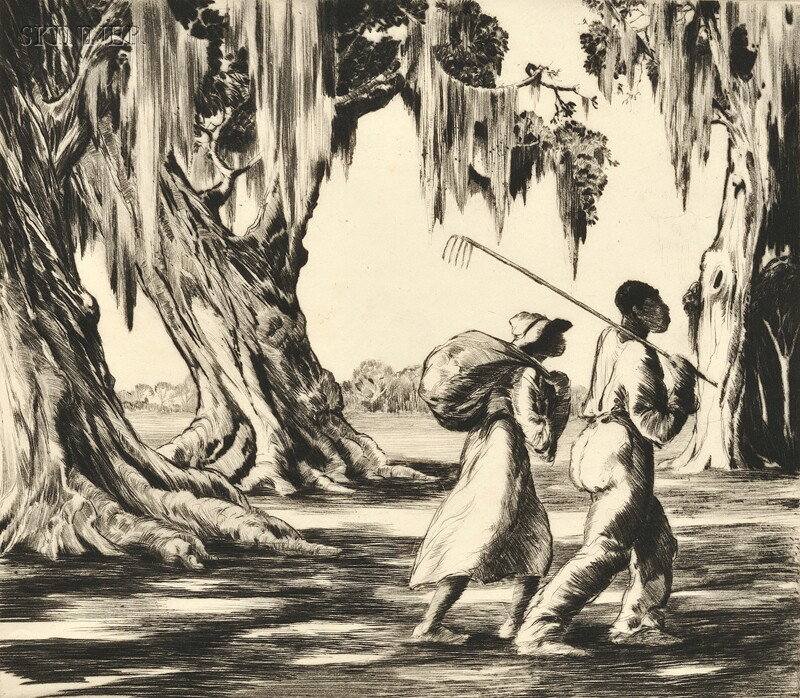 Alfred Heber Hutty (American, 1877-1954) Deep South: Alfred Heber Hutty (American, 1877-1954) Deep South, c. 1934. Signed "Alfred Hutty..." in pencil l.r. Etching and drypoint on paper, plate size 8 7/8 x 10 1/8 in. (22.5 x 25.6 cm), framed. Condition: