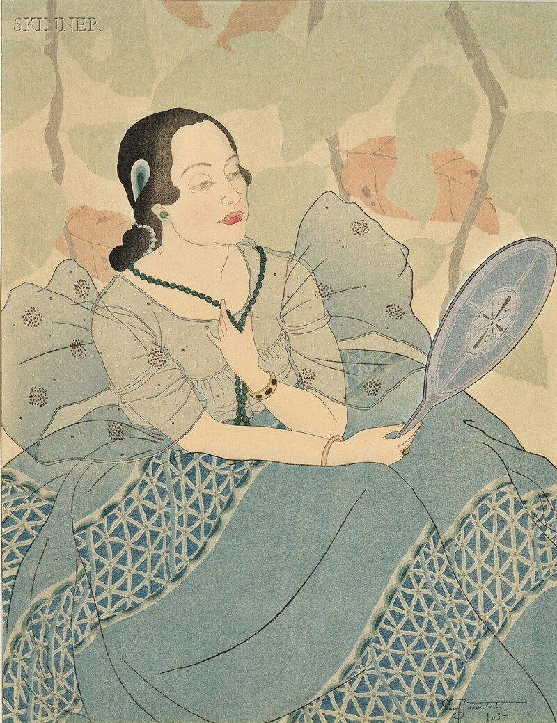 Paul Jacoulet (French, 1902-1960) Two Images from t: Paul Jacoulet (French, 1902-1960) Two Images from the RAINBOW SERIES (SEVEN CHAMORRO WOMEN OF GUAM): Green and Violet. Both signed and dated within the block, the latter
