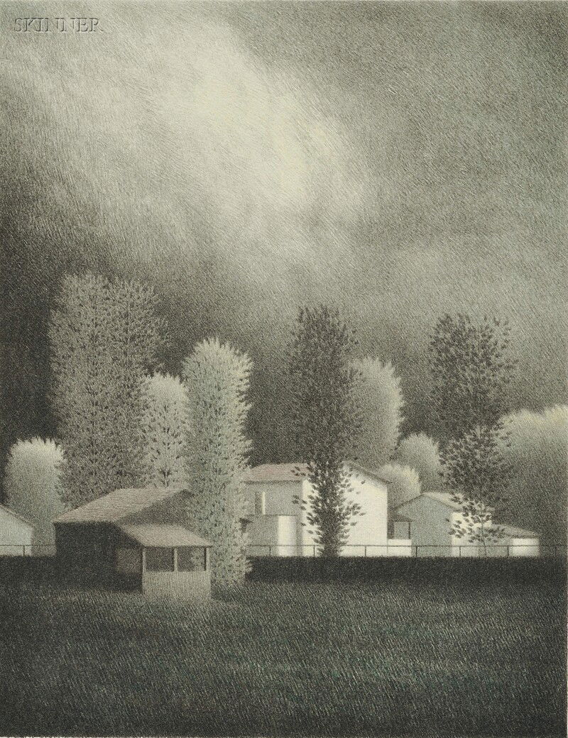 Robert Kipniss (American, b. 1931) Weather Moving T: Robert Kipniss (American, b. 1931) Weather Moving Through. Signed "Kipniss" in pencil l.r., dedicated "for Beverly" in pencil l.l. Color lithograph on paper, image size 13 x 10 in. (33.0 x 25.4 cm), f