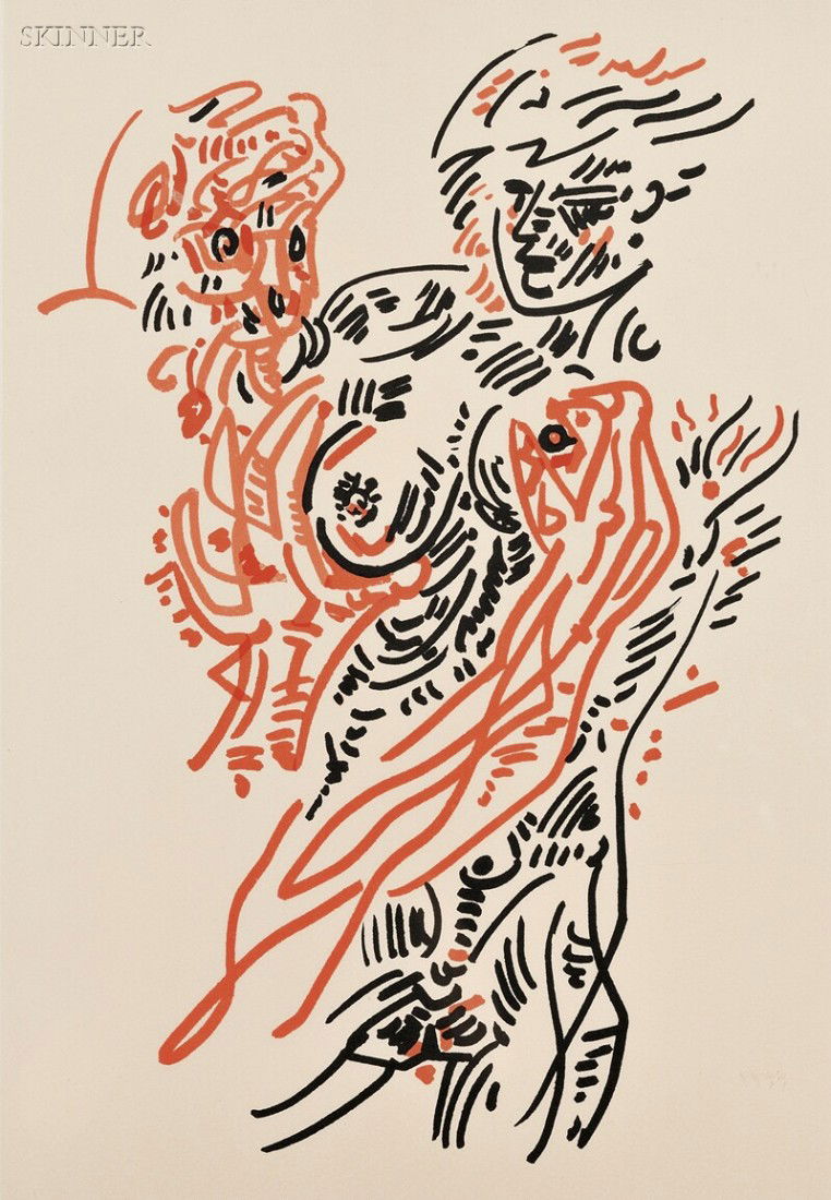 André Masson (French, 1896-1987) Man and Woman, c.: André Masson (French, 1896-1987) Man and Woman, c. 1969, edition of 125. Signed "André Masson" in pencil l.r., numbered "18/125" in pencil l.l. Color lithograph on paper, image size 19 5/8 x 13 5/8