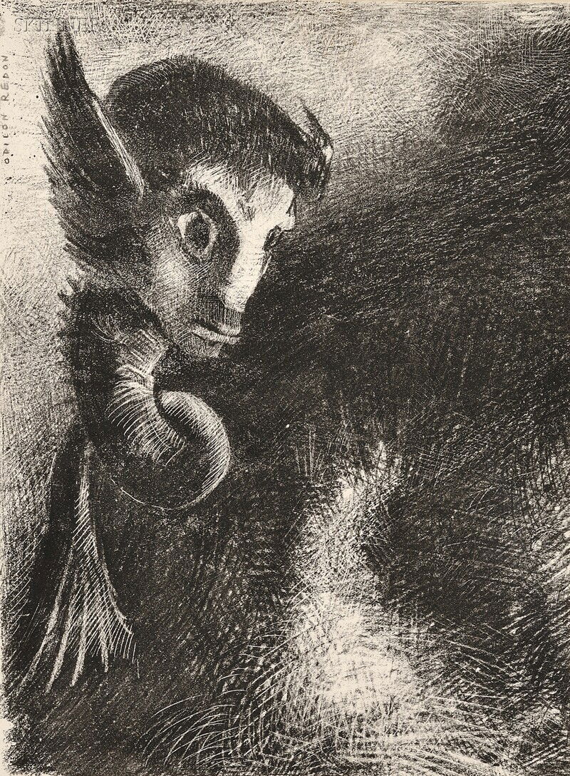Odilon Redon (French, 1840-1916) La Chimère regard: Odilon Redon (French, 1840-1916) La Chimère regarda avec effroi toutes choses, from LA NUIT, 1886, edition of 50 (Mellerio, 65). Signed within the matrix, identified in text print