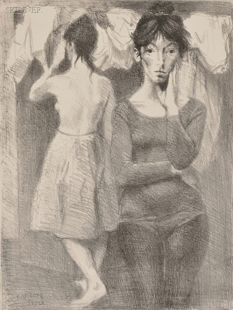 Raphael Soyer (American, 1899-1987) Two Young Wome: Raphael Soyer (American, 1899-1987) Two Young Women, edition of 95, published by Associated American Artists. Signed "Raphael Soyer" in pencil l.r. and within the matrix, numbered "87/95" in pencil l.