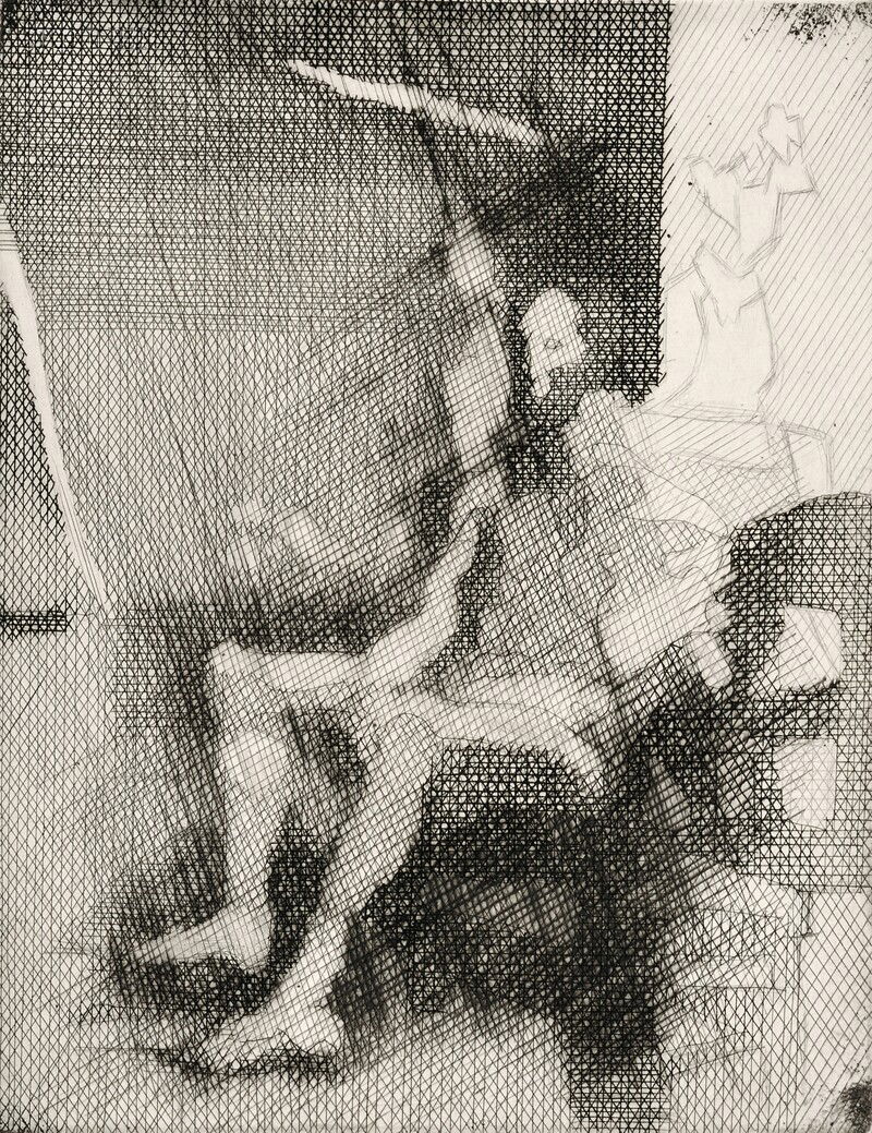 Jacques Villon (French, 1875-1963) Le peintre, 193: Jacques Villon (French, 1875-1963) Le peintre, 1931, final state of three, edition of 50 (Ginestet & Pouillon, E343). Signed "Jacques Villon" in pencil l.r., annotations to margin. Etching with aquati