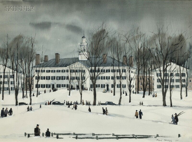 Paul Starrett Sample (American, 1896-1974) Dartmou: Paul Starrett Sample (American, 1896-1974) Dartmouth Hall in Winter Signed and dated "Paul Sample 45" l.r Watercolor on paper, 18 x 24 1/2 in. (45.7 x 62.3 cm), framed. Condition: Not examined out of