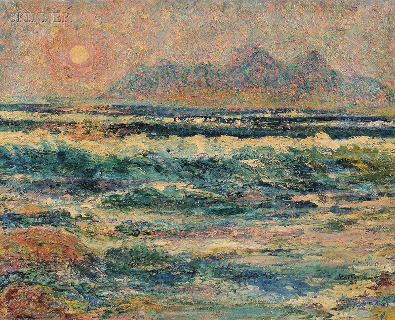 William Samuel Horton (American, 1865-1936) South: William Samuel Horton (American, 1865-1936) South Pacific Signed and dated "Horton 27" l.r., signed "Horton" l.c., identified on a label from Vose Galleries, Boston, affixed to the stretcher.<
