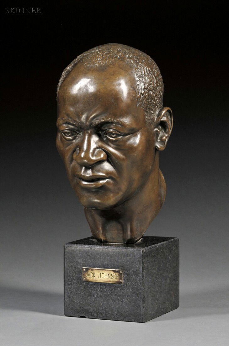 Continental School, 20th Century Portrait of Jack: Continental School, 20th Century Portrait of Jack Johnson (1876-1946) Signed "Mercedes B. de Garimaldi" within the cast, sitter identified on a presentation plaque, foundry stamped "FUNDACION "RADAELL