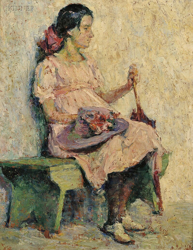 Hugh Henry Breckenridge (American, 1870-1937) Port: Hugh Henry Breckenridge (American, 1870-1937) Portrait of Margaret Lyle (1901-1973) Unsigned, inscribed "Donnellan/ Rocky Neck" on the reverse, identified on a label affixed to the reverse, in an Arts