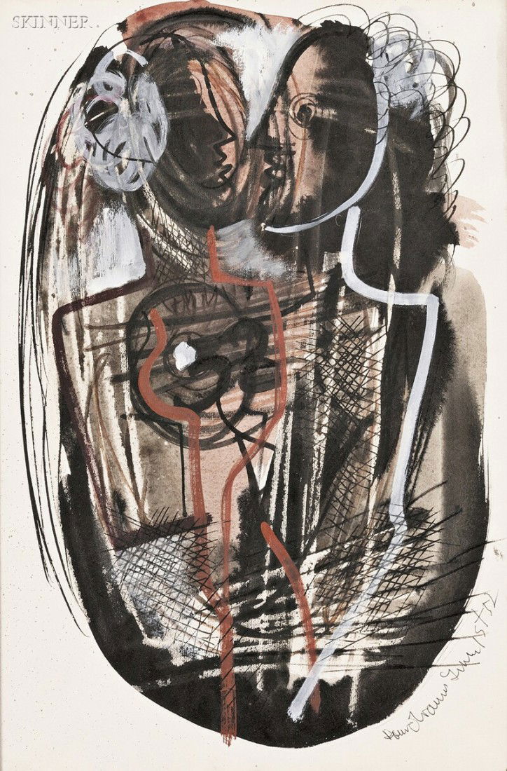 Konrad Cramer (American, 1888-1963) Lot of Five Wo: Konrad Cramer (American, 1888-1963) Lot of Five Works: Figures, 1952, Untitled, 1952,Two Figures, 1952, Confidence, and Embracing Couple Four signe