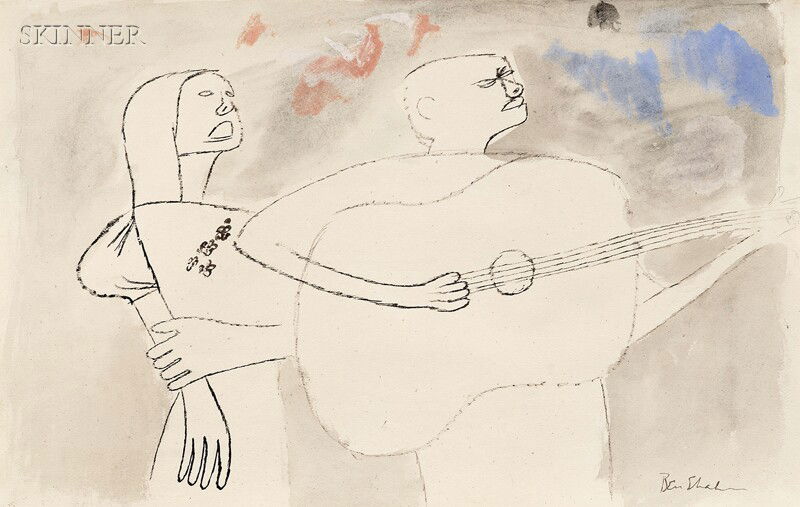 Ben Shahn (American, 1898-1969) Love Song Signed ": Ben Shahn (American, 1898-1969) Love Song Signed "Ben Shahn" l.r., identified on labels from Jo Aarons Gallery, Rhinebeck, New York, and Owen Gallery, New York affixed to the backing. Wat