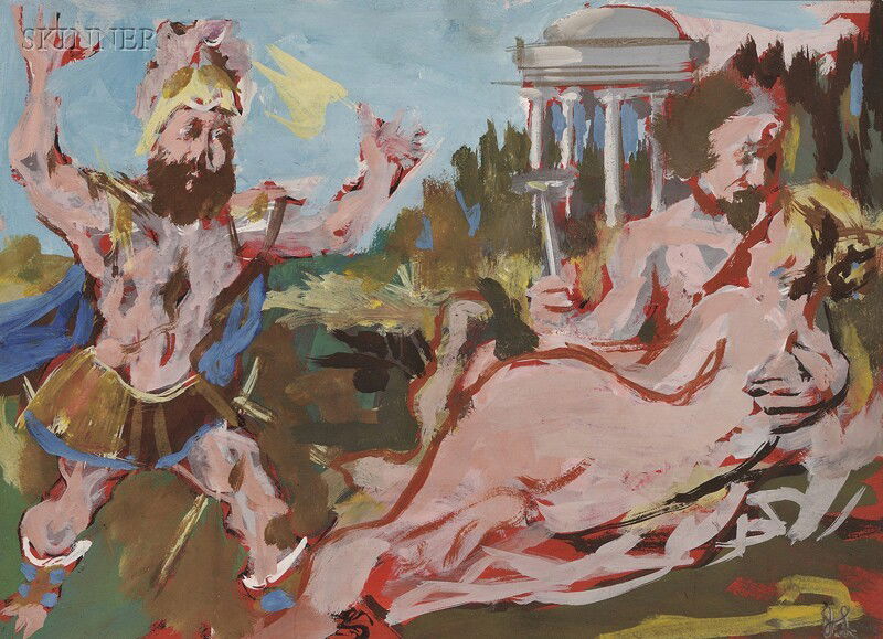 Jack Levine (American, 1915-2010) Mars Confounded: Jack Levine (American, 1915-2010) Mars Confounded Signed "JLevine" l.r. Gouache on paper/board, sight size 10 1/2 x 14 1/2 in. (25.4 x 36.8 cm), framed. Condition: Not examined out of frame. Pr