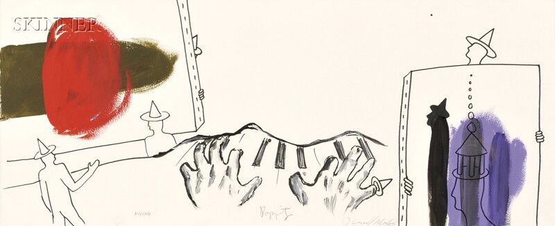 Crash [John Matos] (American, b. 1961), Mark Kosta: Crash [John Matos] (American, b. 1961), Mark Kostabi (American, b. 1960), and James [Jack] Poppitz (American, b. 1957) Study for a Collaboration Mural Signed "KOSTABI" l.l., "Poppitz" l.c., and "J. Cr