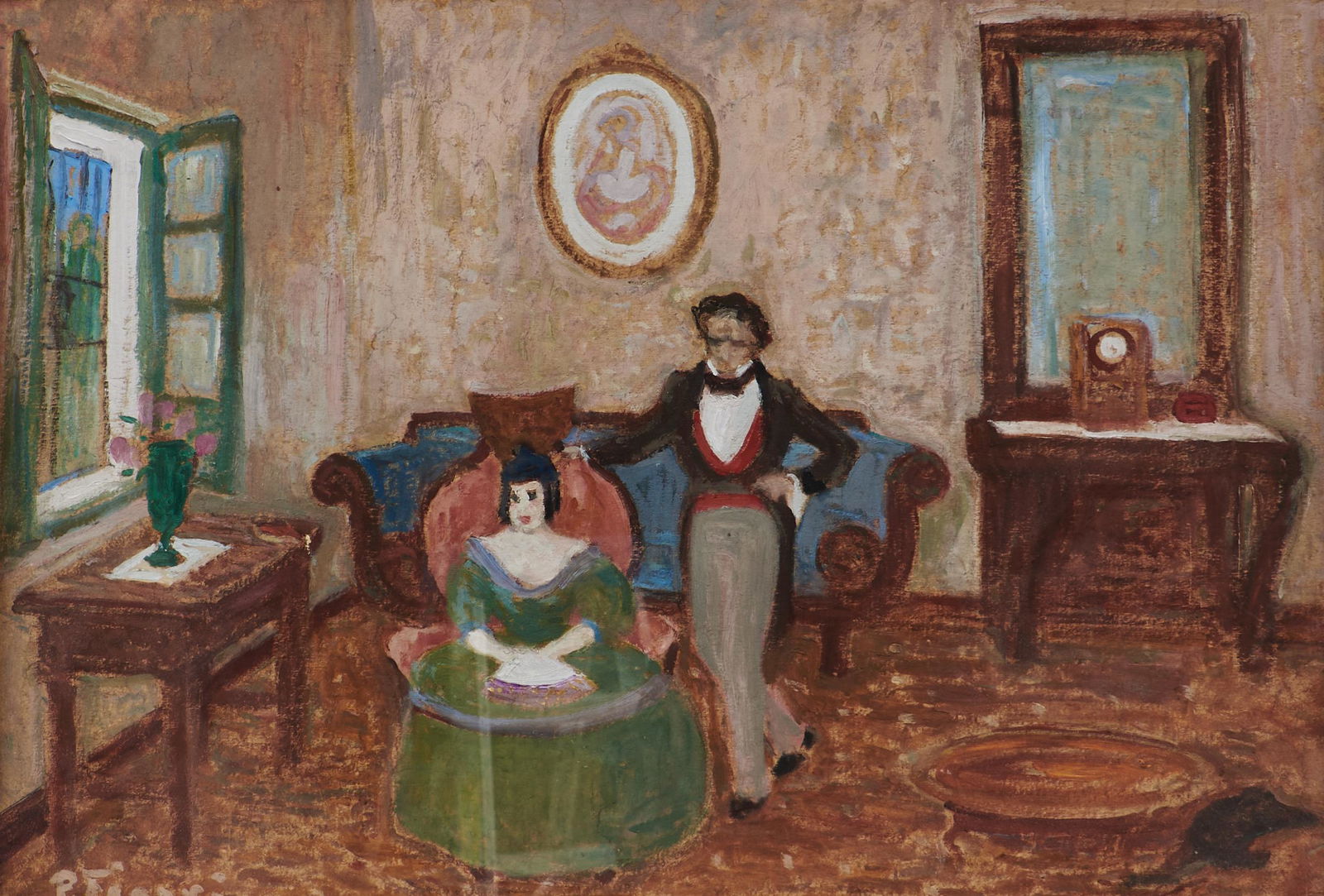 Pedro Figari (Uruguayan, 1861-1938) Indecisión 18 1/2 x 27 1/4 in. (47.0 x 69.5 cm) framed ... (1 of 4)