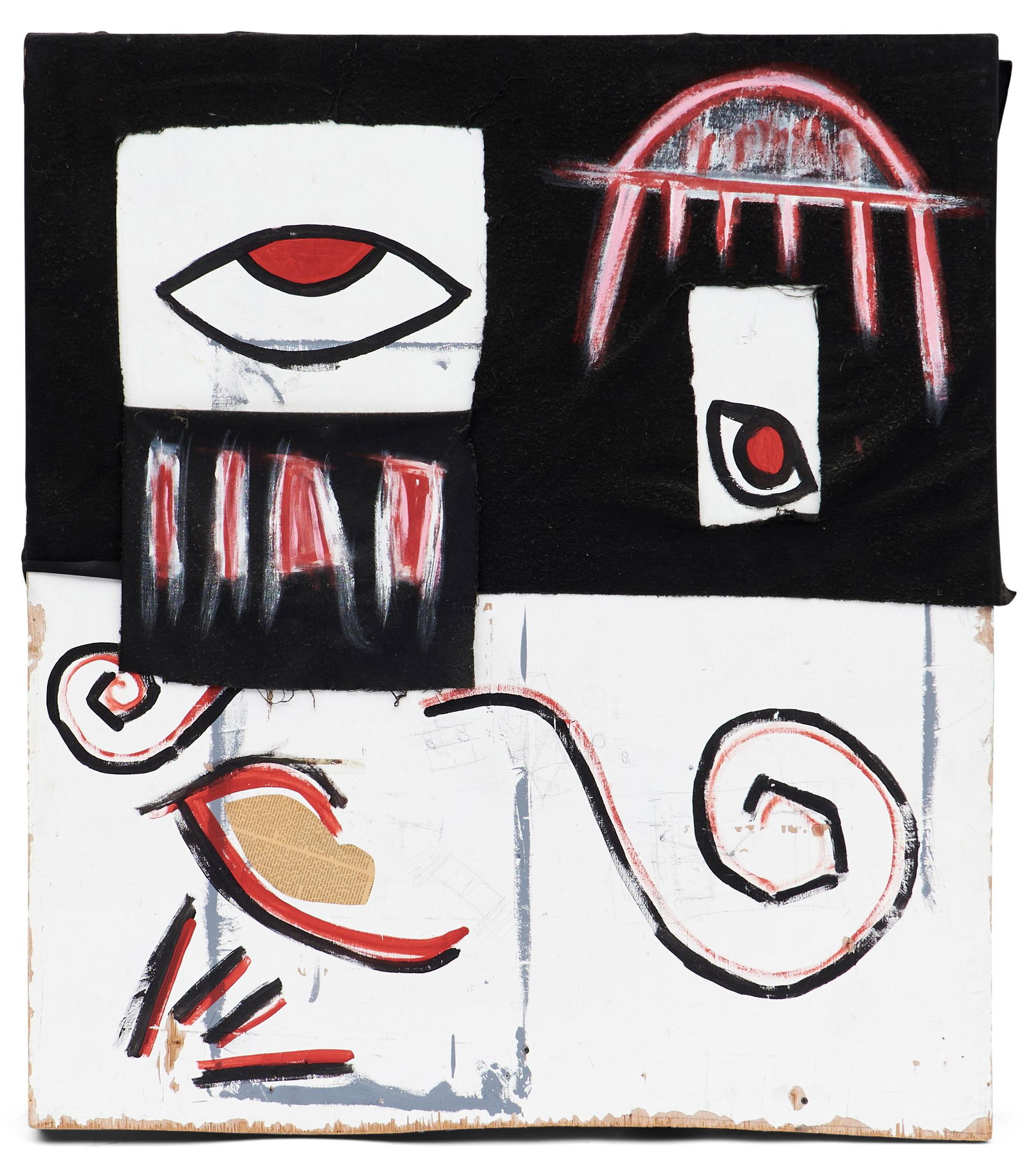 Harif Guzman (Venezuelan, born 1975) Diesel 48 x 42 x 3 3/4 in. (121.9 x 106.7 x 9.5 cm) unframed: Harif Guzman (Venezuelan, born 1975) Diesel signed, inscribed, dated, and titled 'Guzman/NYC 97/HARIF/GUZMAN/...' (on the reverse) acrylic, felt, and paper on wood 48 x 42 x 3 3/4 in. (121.9 x 106.7 x