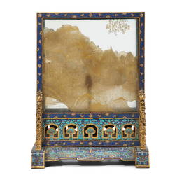 Cloisonne/Gilt-bronze Table Screen Electrified as Lamp