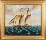 Portrait of the Ship Providence and Related Covered Glass Urn,