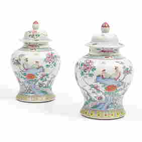 Pair of Famille Rose Covered Jars, (1 of 1)