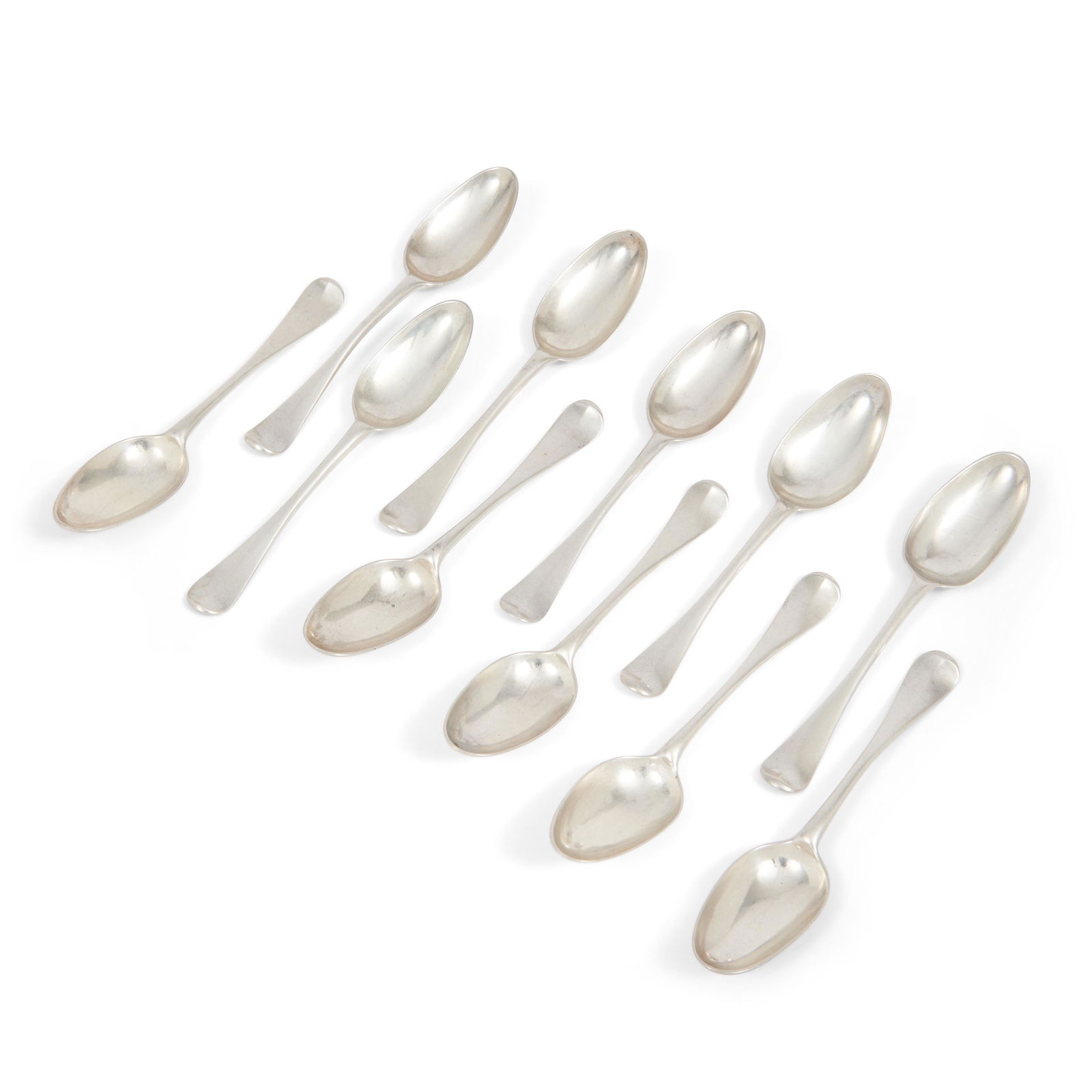 Set of Eleven Silver Tablespoons,: Set of Eleven Silver Tablespoons, John Coburn (1725-1803), Boston, Massachusetts, late 18th century. Matching set of spoons with pointed bowls joined to Hanoverian pattern handle with drop joint, all