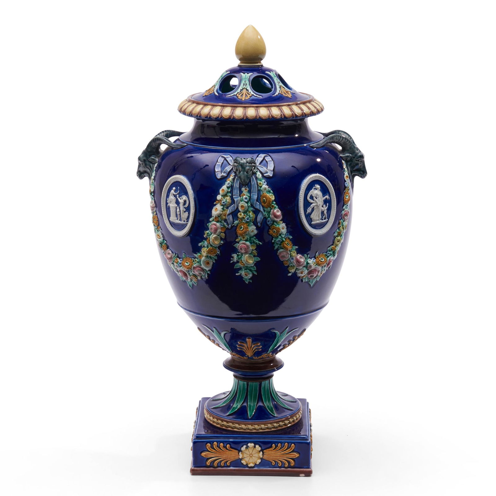 Wedgwood Majolica Ware Potpourri Vase and Cover, England, c. 1865, (1 of 2)