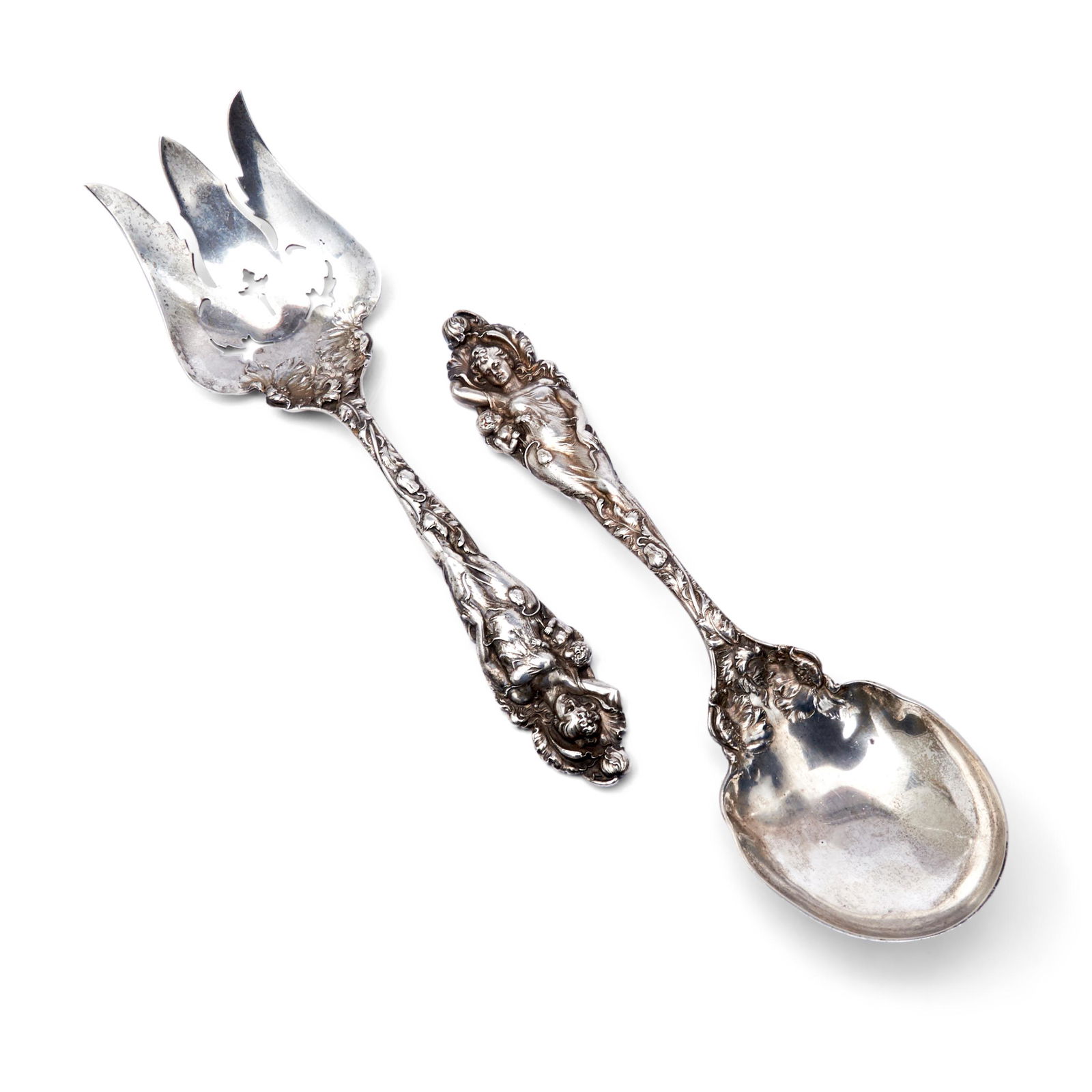 Pair of Reed & Barton 'Love Disarmed' Pattern Sterling Silver Salad Servers, (1 of 2)