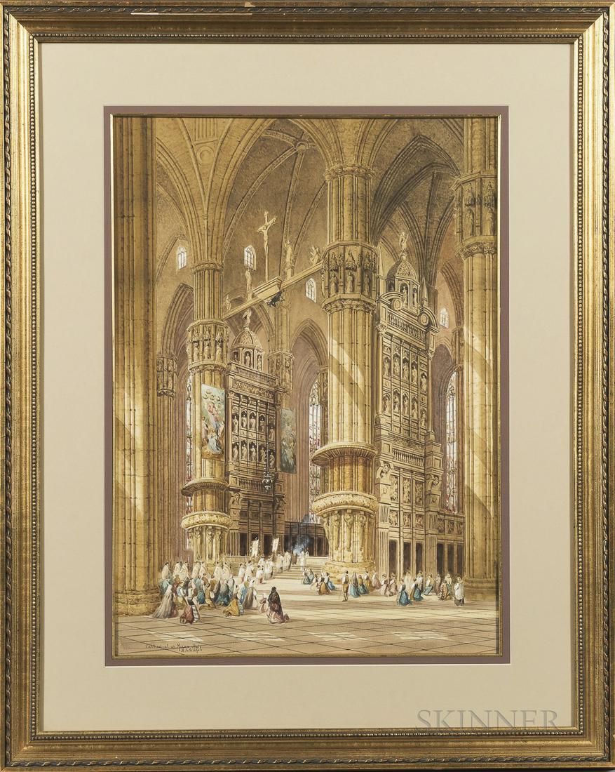 Henry Thomas Schaefer (British, 1854-1915): Henry Thomas Schaefer (British, 1854-1915) Cathedral at Milan, Italy titled and signed ".../H. Schāfer" in ink (lower left) watercolor and pencil on paper/board sight size 24 5/8 x 17 5/8 in. (62