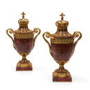 Pair of Rouge Marble and Gilt Bronze Vases and Covers,