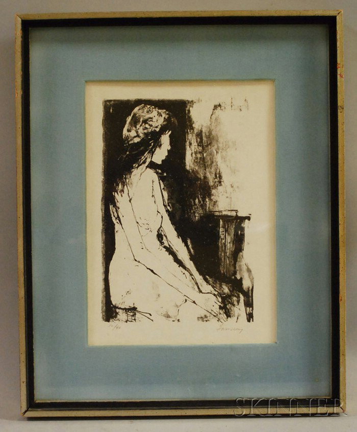 Jean Jansem (French, b. 1920) Seated Girl, editio: Jean Jansem (French, b. 1920) Seated Girl, edition of 40. Signed "Jansem" in pencil l.r., numbered "10/40" in pencil l.l. Lithograph on paper, image size 8 7/8 x 6 1/8 in., framed.