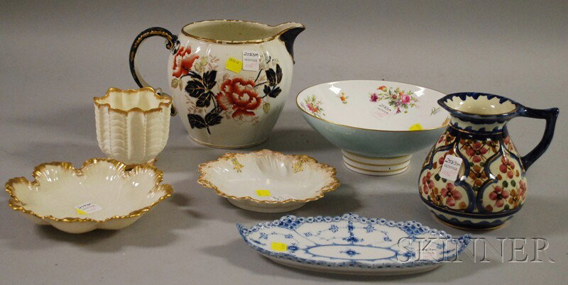 Seven Pieces of Assorted Decorated Porcelain and: Seven Pieces of Assorted Decorated Porcelain and Ceramic Tableware, including a Minton bowl, Dutch jug, Gaudy-style jug, Royal Copenhagen tray, two Limoges and Lenox gilt-decorated dishes, and an Engl