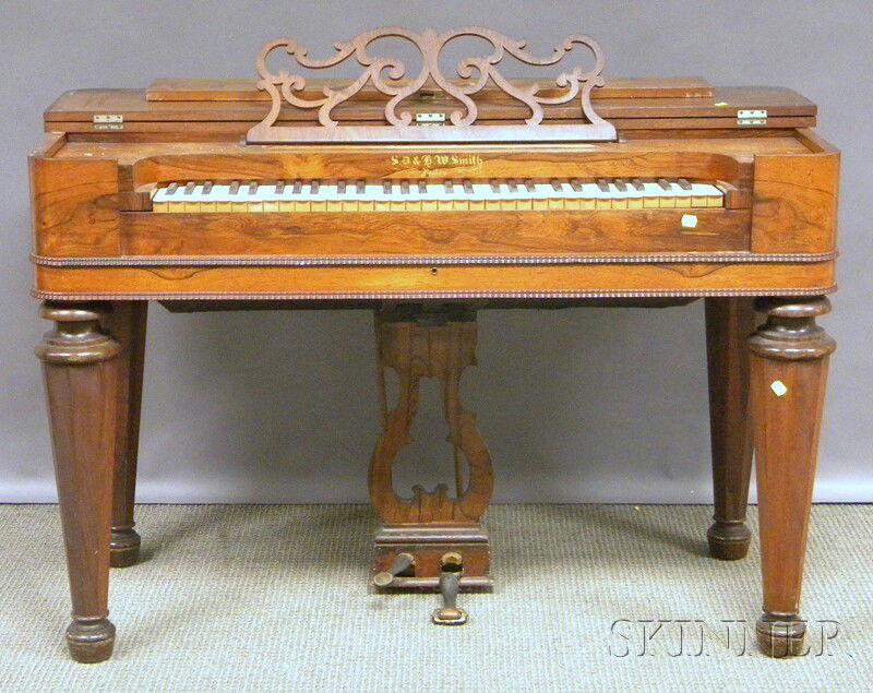 S.D. & B.W. Smith Empire Rosewood Veneer Keyboard: S.D. & B.W. Smith Empire Rosewood Veneer Organ, Boston, ivory keys, (not in working order), ht. 31 1/2, lg. 47 1/4, wd. 23 in.