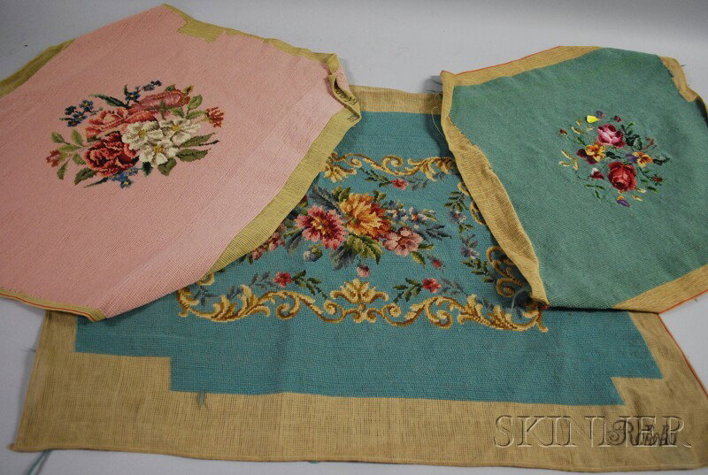 Three Needlepoint Floral Pattern Seat Covers.: Three Needlepoint Floral Pattern Seat Covers.