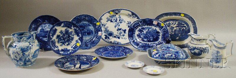 Fourteen Pieces of Assorted English Blue and Whit: Fourteen Pieces of Assorted English Blue and White Transfer-decorated Staffordshire Tableware.
