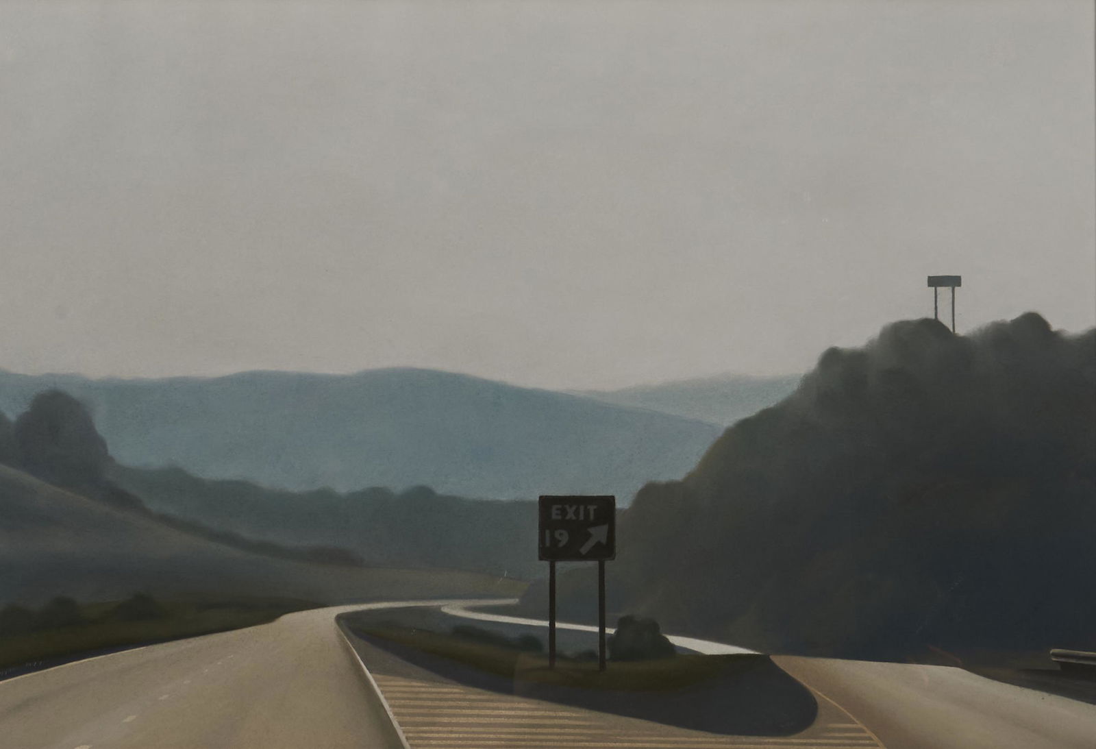 Sarah Supplee (American, born 1941) US 18, Exit #19 Signed 'Supplee 1977' lower left. Pastel on: Sarah Supplee (American, born 1941) US 18, Exit #19 Signed 'Supplee 1977' lower left. Pastel on paper, 18 1/2 x 27 1/2 in. (47.0 x 69.9 cm), framed.