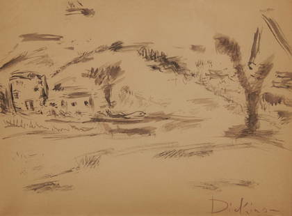 Preston Dickinson (1891-1930) Landscape Signed 'Dickinson' lower right. Watercolor on paper, sight: Preston Dickinson (1891-1930) Landscape Signed 'Dickinson' lower right. Watercolor on paper, sight size 8 1/2 x 11 1/2 in. (21.7 x 29.2 cm), framed.