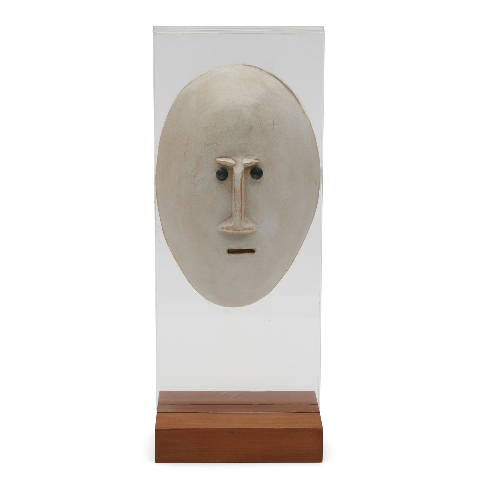 David Gil (American, 1922-2002) Mask/Head inscribed and initialed 'BENNINGTON/POTTERS/BENNINGTON: David Gil (American, 1922-2002) Mask/Head inscribed and initialed 'BENNINGTON/POTTERS/BENNINGTON VT/DG/1851' (stamped into the ceramic on the reverse) stoneware ceramic (in two parts) 10 1/2 x 7 in. (