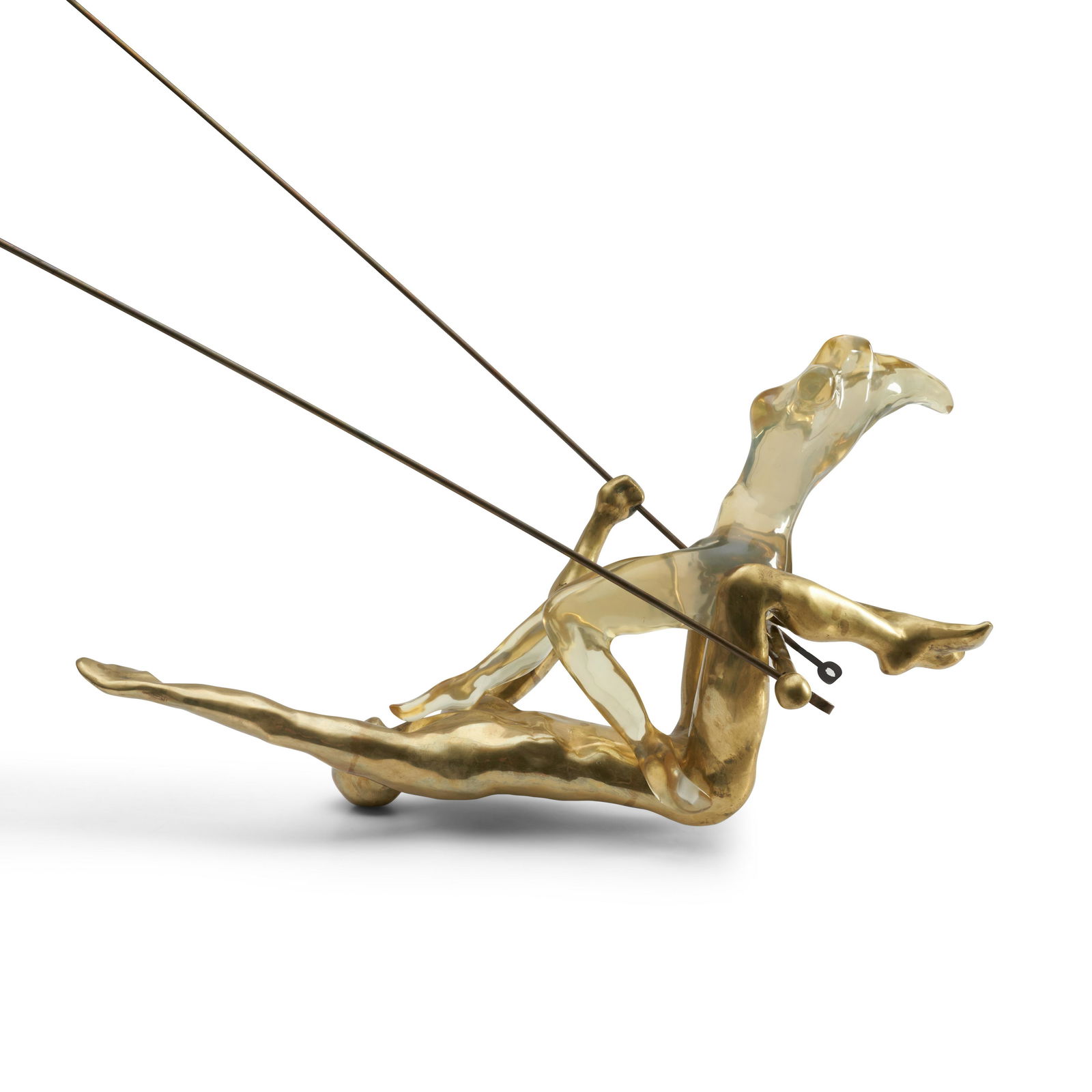 Max Forti (Italian, born 1937) Momento width 36 in.: Max Forti (Italian, born 1937) Momento incised signature, number, and artist's hallmark 'Max Forti/I-VI/...' (on the side of the bronze figure's left leg); bronze and acrylic width 36 in.