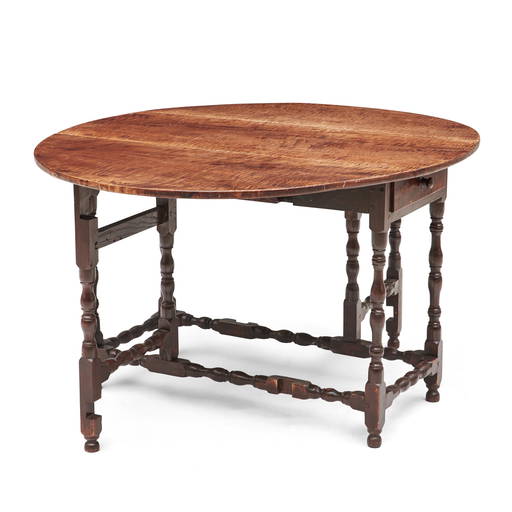 William And Mary Tiger Maple Gateleg Table, Probably New Hampshire, C