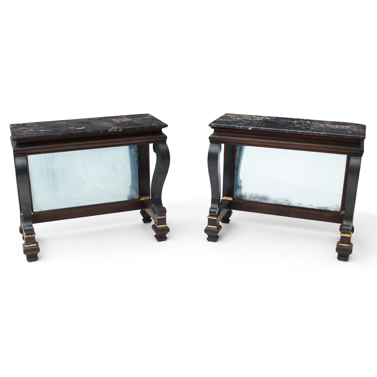 Pair of Classical Mahogany and Stone Pier Tables, possibly Emmons and Archbald, Boston, (1 of 1)