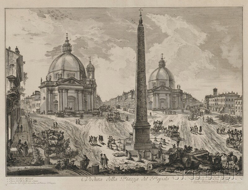 Giovanni Battista Piranesi (Italian, 1720-1778), V: Giovanni Battista Piranesi (Italian, 1720-1778) Veduta della Piaza del Popolo Unsigned, titled in the plate l.c. (Hind, 14.) Etching with engraving on paper, plate size approximately 16 x 21 5