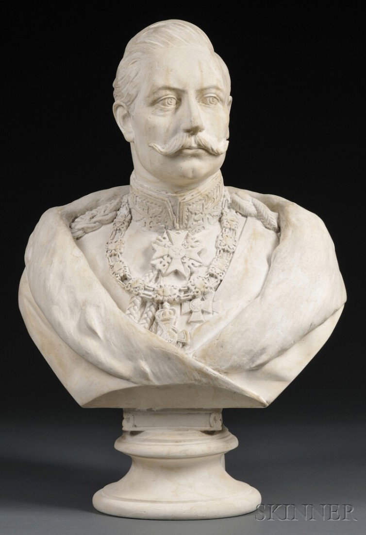 Plaster Bust of Kaiser Wilhelm II, Germany, early: Plaster Bust of Kaiser Wilhelm II, Germany, early 20th century, impressed "G. Eichler. Berlin." on the reverse, ht. 21 in.
