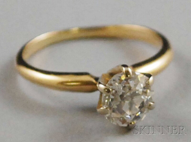14kt Gold and Diamond Solitaire, stone approx. 0.7: 14kt Gold and Diamond Solitaire, stone approx. 0.70 cts., heavily included, size 4 3/4.