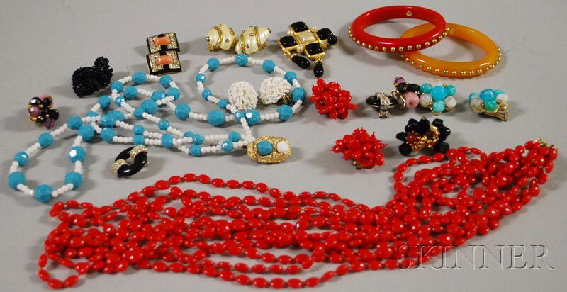 Group of Mostly Signed Vintage Costume Jewelry, ma: Group of Mostly Signed Vintage Costume Jewelry, makers include Kenneth Jay Lane, Trifari, and Vogue.