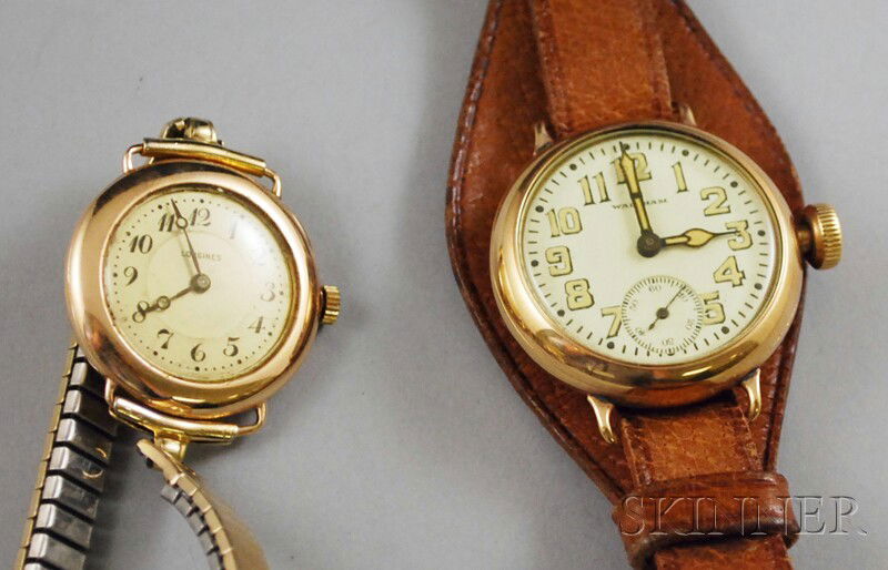 Two Wristwatches, a 14kt gold Waltham and a rose g: Two Wristwatches, a 14kt gold Waltham and a rose gold Longines.