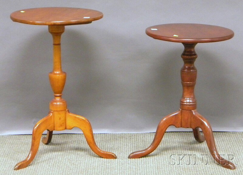 Federal Maple Tilt-top Candlestand and an Empire M: Federal Maple Tilt-top Candlestand and an Empire Maple and Cherry Candlestand.