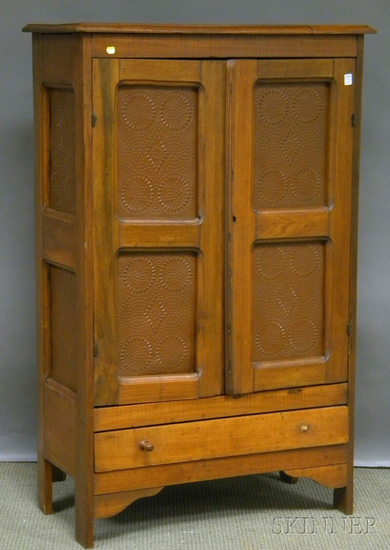 Walnut and Pine Pie Safe with Punched Tin Panels,: Walnut and Pine Pie Safe with Punched Tin Panels, ht. 51, wd. 32 3/4, dp. 15 1/4 in.
