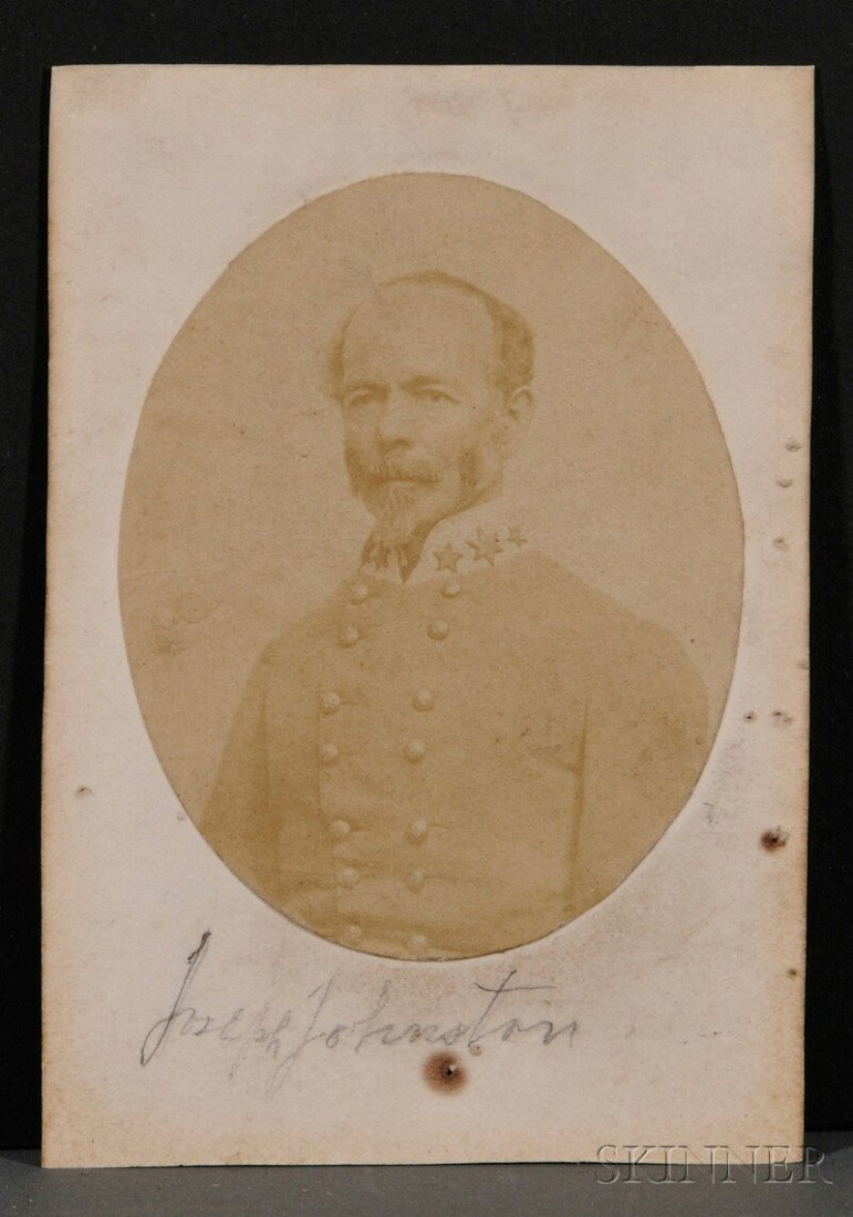 Johnston, Joseph E. (1807-1891), Signed carte-de-: Johnston, Joseph E. (1807-1891), Signed carte-de-visite albumen portrait, undated, inscribed "Mrs. E. Kirby Smith from her friend J.E. Johnston," depicting the general in a tunic with rank, oval forma