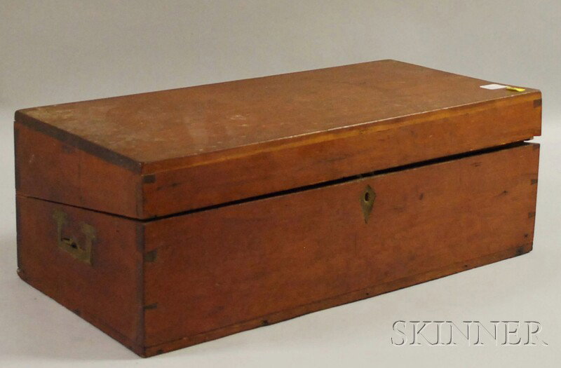 Mahogany Lap Desk, dovetail joinery with set-in b: Mahogany Lap Desk, dovetail joinery with set-in brass handles and escutcheon, compartmented interior. ht. 7 3/4, wd. 22, dp. 10 1/2 in.