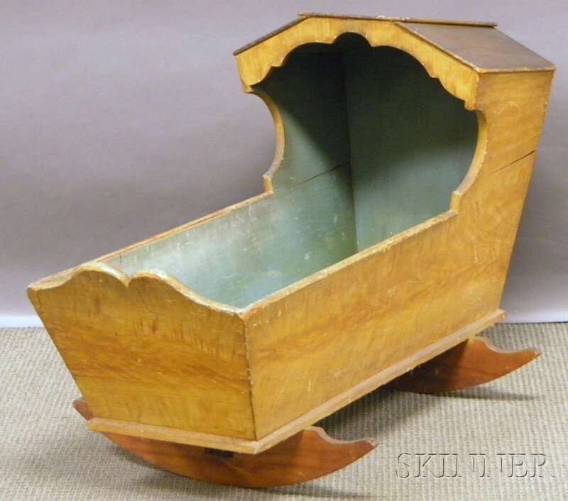 Grain-painted Pine Hooded Rocking Cradle, lg. 43: Grain-painted Pine Hooded Rocking Cradle, lg. 43 1/2 in.