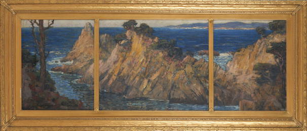 William Posey Silva (American, 1859-1948) California Coast, a triptych overall 58 x 20 in. frame...