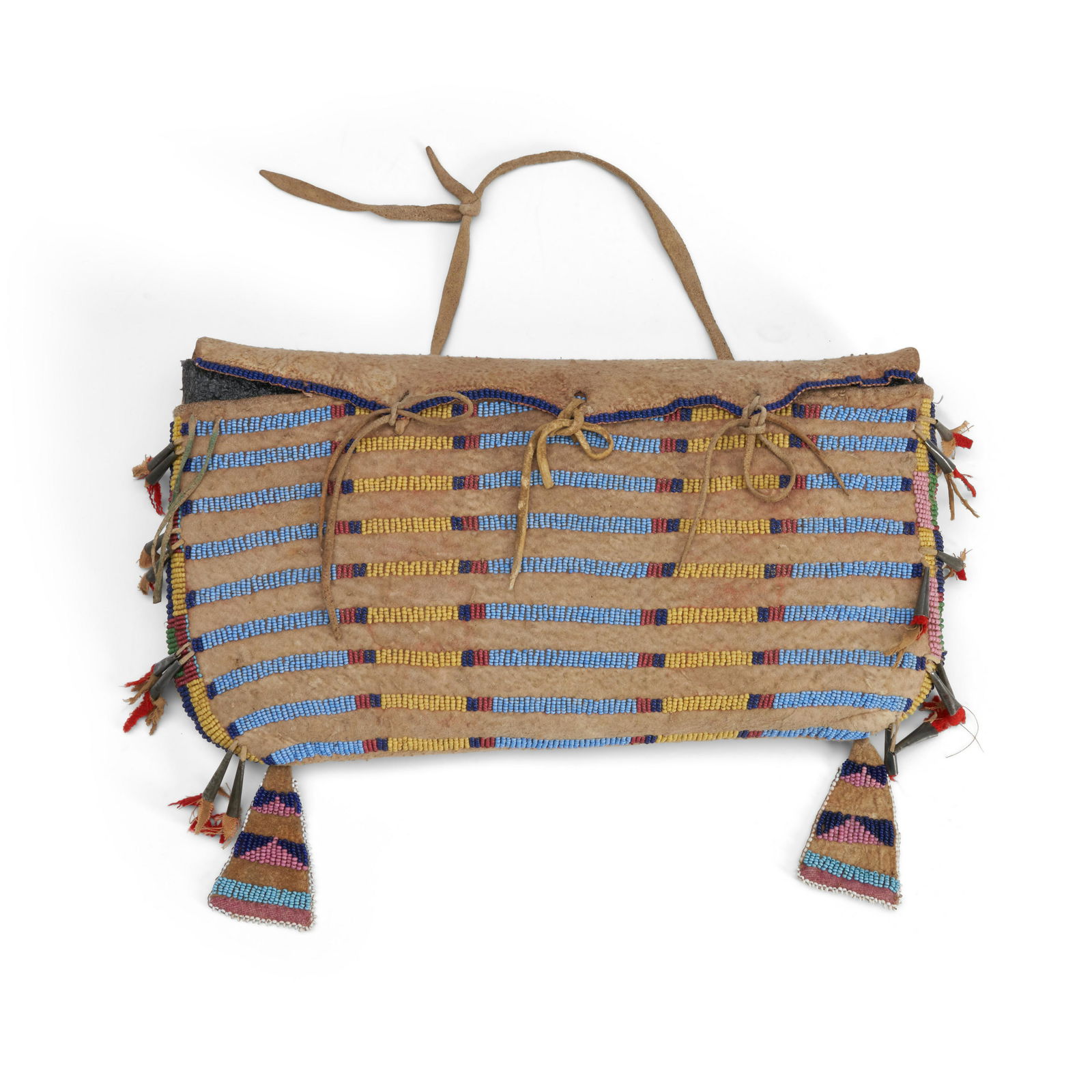 An Apsáalooke (Crow) beaded hide possible bag lg. including tab 9 1/2, wd. 13 1/2 in. (1 of 1)