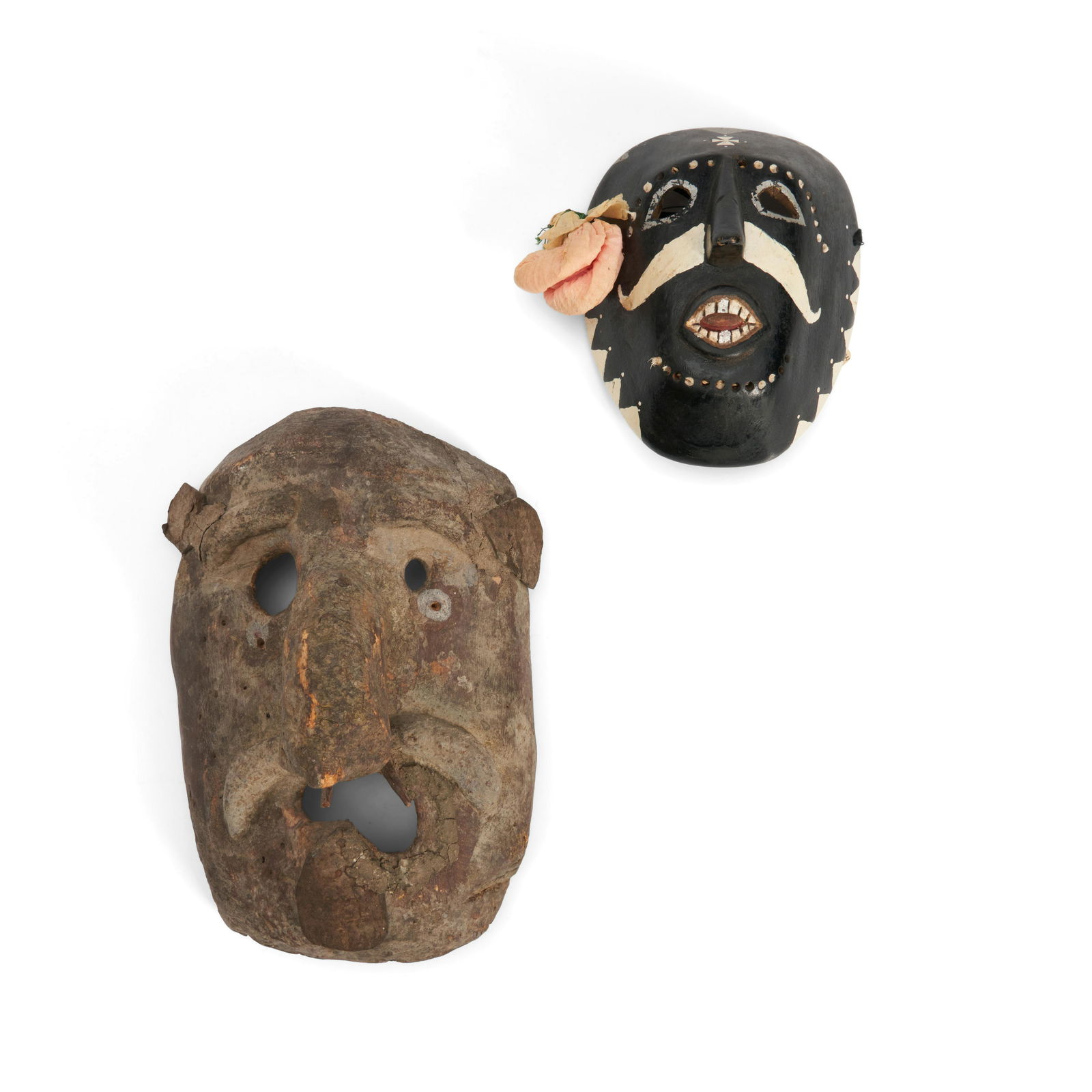 A Mexican indigenous tribal mask and a Mayo/Yaqui dance mask ht. 10, wd. 6 3/4, ht. 6 3/4, wd. 5... (1 of 1)