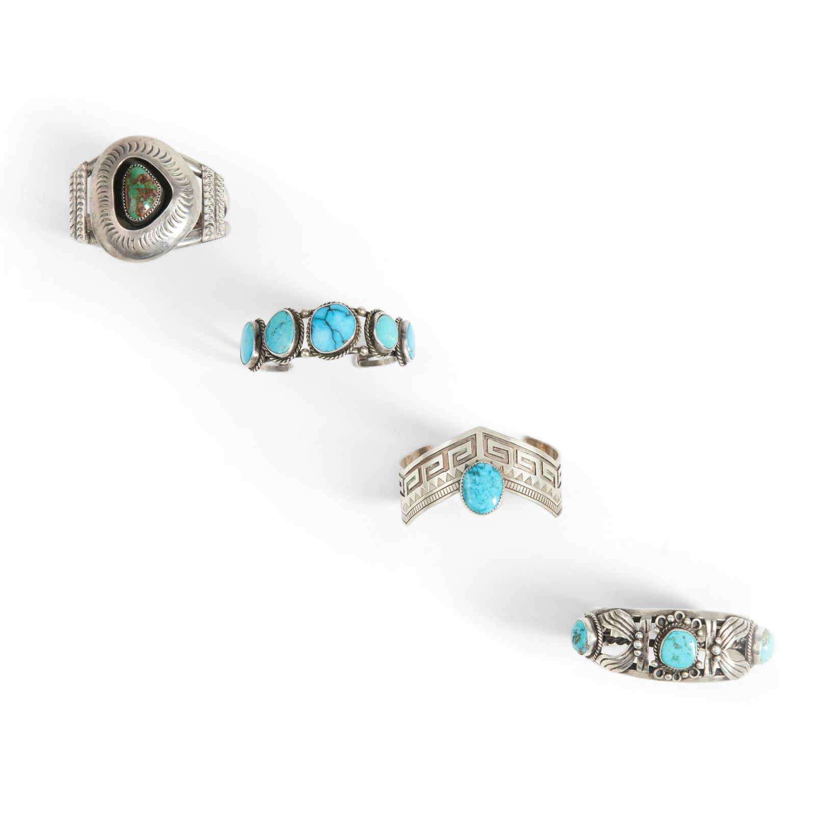Four Southwest silver and turquoise bracelets wd. 2, interior circumference 5 1/2 , with 1 1/8 g... (1 of 1)